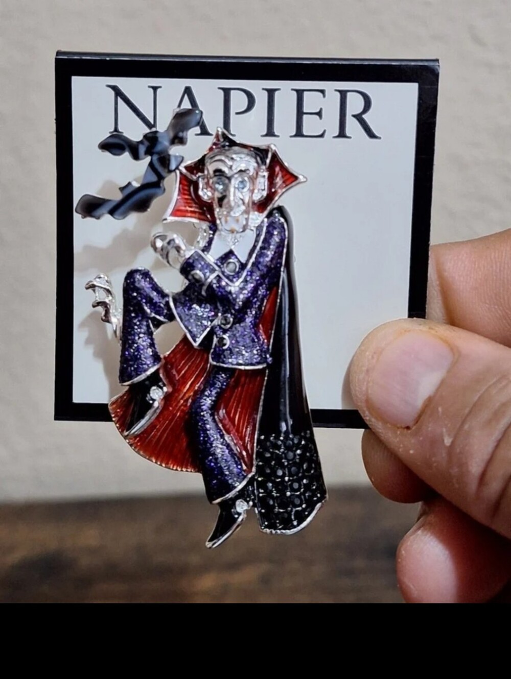 Napier Dracula/Vampire With Black/Red Cape & Purple Outfit Pin.
